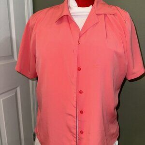 Vintage 80s Pink Women's Shirt Shoulder Pads Blouse Salmón Coral